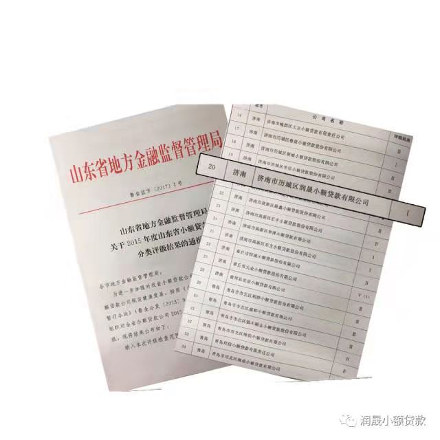 润晟小贷获全省小额贷款公司I级评级